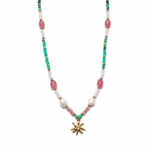 NIMAI Nuovi Arrivi Collana Artigianale in Acciaio Inossidabile con Perle e Pietre Naturali Placcata in Oro 18K Trendy con <span class=keywords><strong>Amazzonite</strong></span> <span class=keywords><strong>Gioielli</strong></span> da Donna - Product Image 2