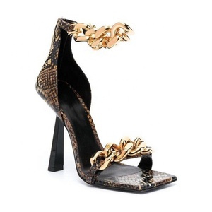 Handmade Zipper Women Summer High Heels Shoes Ankle Metal Chain Square Toe Hot Sale Summer Women Dress <b>Sandals</b> - Product Image 6