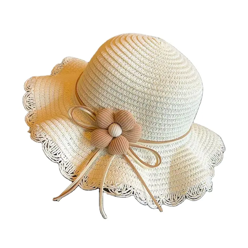 맞춤형 솔리드 귀여운 어린이 모자 여름 야외 통기성 밀짚 모자 종이 브레이드 버킷 모자