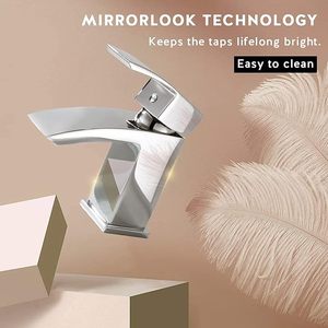 Ensemble de robinets de bain carrés en laiton chromé, mitigeurs de lavabo monobloc à double levier, robinet de baignoire et robinet de lavabo à levier unique - Product Image 3