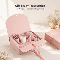 Boîte cadeau pliable en carton rose avec logo personnalisé et fermeture à ruban, emballage vide pour bougies, savons, cadeaux de mariage, pâtisseries