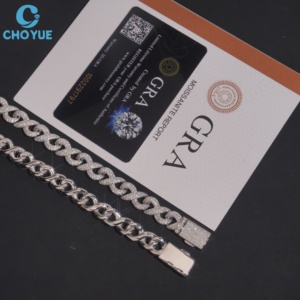 Pulsera de Eslabones Cubanos con Cruz de Moissanita CHOYUE, Plata 925 con Baño de Rodio, Certificación GRA, Corte Brillante, Geométrica, Unisex, de Lujo - Product Image 5