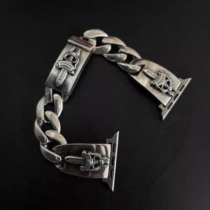 Bracelet de montre connectée Apple <span class=keywords><strong>Chrom</strong></span> Heart en alliage de cuivre de luxe, boucle 20 mm, pour hommes et femmes, plaqué argent, vintage, étanche, punk, croix, cadeau - Product Image 2
