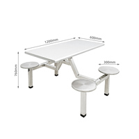 Ensemble de table à manger en acier inoxydable 304/201 avec quatre chaises pour salle à manger scolaire, cantine commerciale extérieure