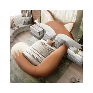 New Bunny Kids Bed Room Furniture Princess Girls Bedroom Design Children Bed Upholstered Fabric Boys Girls Beds