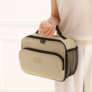 กระเป๋าใส่อาหารกลางวันแบบหุ้มฉนวนขนาดใหญ่ พกพาสะดวกสำหรับปิกนิกกลางแจ้งและการเดินทาง พร้อมช่องตาข่าย สีกากี - Product Image 5