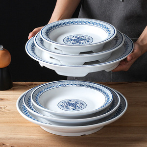 Xiangyuan <b>melamine</b> tableware <b>plates</b>, commercial imitation porcelain blue and white soup <b>plates</b>, restaurant and hotel cold dish - Product Image 2