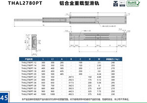 AL2780PT כדור bearing שקופיות טלסקופי רכבת 300kg כבד החובה מגירת שקופיות כבד החובה רולר שקופיות פלדה שתי דרך - Product Image 3