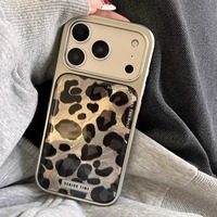 Coque de téléphone portable populaire à imprimé léopard pour iPhone 17 16 15 Pro Max, antichoc, avec bord argenté et protection arrière anti-chute
