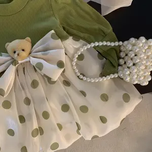 Kindermädchenkleid Frühjahr 2024 neue koreanische Version von langärmligem ausländischen Stil Kindermädchen Baby-Prinzessenkleid