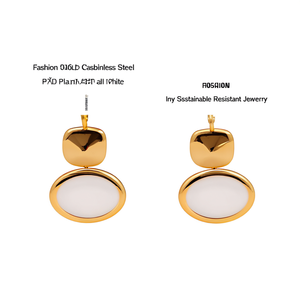 Pendientes de Moda con Incrustaciones Blancas Ovaladas, Acero Inoxidable 316L, Baño de Oro PVD, Joyería Sostenible y Resistente - Product Image 2