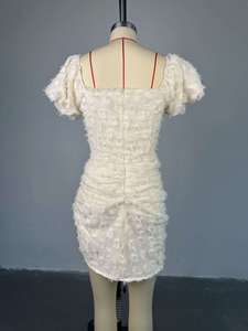 Nouveauté Robe élégante à col en V en <span class=keywords><strong>jacquard</strong></span>, taille haute et manches courtes, robe de haute qualité pour femmes de <span class=keywords><strong>boutique</strong></span> française et européenne - Product Image 5