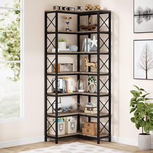 Étagère d'angle à sept niveaux, grande étagère moderne pour le rangement et la présentation d'objets, idéale pour le salon ou le bureau à domicile - Product Image 1