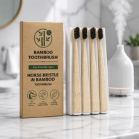 Ensemble de brosses à dents manuelles en bambou biodégradable, écologiques, en poils de cheval naturels, avec logo personnalisé, pour un usage domestique
