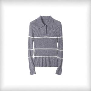 2025 printemps été Collection élégant femmes 30 laine mélangée à manches longues pull haut décontracté banlieue pour col <span class=keywords><strong>Polo</strong></span> nouveau solide - Product Image 5