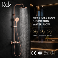 Système de douche mural haut de gamme en laiton à 3 sorties avec pommeau pluie, douchette à main et bec cascade pour projets d'appartements de luxe