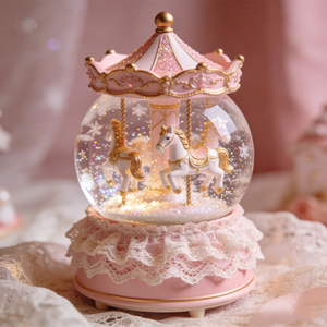 Globe à neige en résine de style <span class=keywords><strong>princesse</strong></span>, globe à eau musical avec dentelle rose pour la décoration de <span class=keywords><strong>table</strong></span> à la maison - Product Image 2