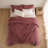 Parure de lit bohème en coton délavé, housse de couette ton terre cramoisie, literie bohème, tailles King et Queen, vente en gros OEM