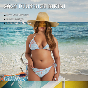 Traje de baño de bikini con cuello halter para mujer, traje de baño triangular con estampado floral y lazo lateral, traje de playa de talla grande - Product Image 2