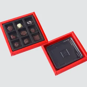 豪华大红色定制空纸礼品包装网格包装透明草莓巧克力