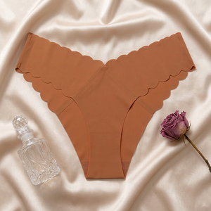 Women <b>Seamless</b> Invisible <b>Thong</b> Underwear Scalloped Wave Edge Solid Color Soft Stretch Women Panties Breathable Lingerie OEM ODM - Product Image 3