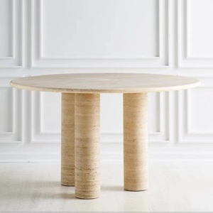 Trang Trí Nội Thất Hiện Đại Mới Bàn Ăn Trà Cà Phê Travertine Đá Tròn Tự Nhiên Màu Be Đồ Nội Thất Nhà Cửa Bộ Phòng Ăn Gỗ Tếch - Product Image 4