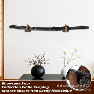 Crochets muraux en bois pour l'exposition d'épées, support de rangement pour katana samouraï avec design en forme de U pour la décoration intérieure - Product Image 5