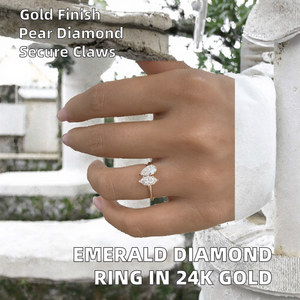 Anillo de compromiso de moissanita y diamantes de esmeralda para mujer, oro macizo de 14K, blanco/amarillo/rosa, corte pera CVD HPHT, para regalo de boda o fiesta - Product Image 2