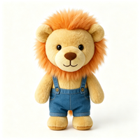 Peluche Lion Moelleux en Gros avec Salopette en Jean Bleue, Adorable Lion de Dessin Animé en Peluche, Joli Cadeau Doux, Jouet en Peluche Lion