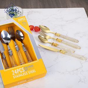 Giá rẻ <span class=keywords><strong>Flatware</strong></span> Set với nhựa xử lý bạc vàng thép không gỉ Knife Fork và Spoon tái sử dụng <span class=keywords><strong>Flatware</strong></span> Set máy rửa chén - Product Image 1