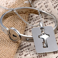 Bracelet et jonc en acier titane avec cadenas cœur, bijoux de couple à clé, bracelets et colliers tendance