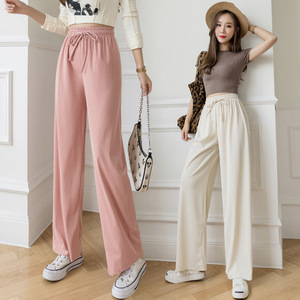 <span class=keywords><strong>Pantalon</strong></span> décontracté pour <span class=keywords><strong>femme</strong></span>, style européen et américain, en soie glacée, fin et fluide, <span class=keywords><strong>taille</strong></span> <span class=keywords><strong>haute</strong></span>, coupe ample, jambe large, longueur au sol, pour l'été - Product Image 3