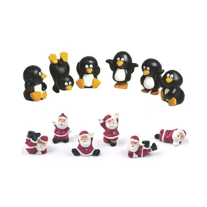 Mini figura de resina personalizada de fábrica, decoración para regalos de Navidad de Papá Noel, pingüino, pastel de Navidad