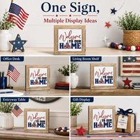 Décorations du Jour de l'Indépendance : Panneau en bois style ferme, encadré patriotique, pour la maison, le bureau, la table, l'étagère et le plateau à niveaux