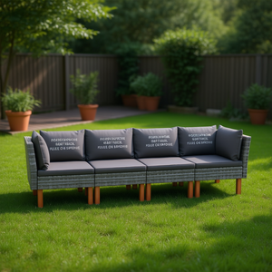 Ensemble de canapés de jardin gris, mobilier d'extérieur, coussins imperméables, design contemporain, résistant aux UV, rotin PE - Product Image 3