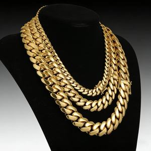 Cadenas Cubanas al por Mayor, Joyería Hip Hop de Lujo, Chapado en Oro de 14K, 18K, 24K, Gargantilla, Cadena de Eslabones Cubanos Sólidos de Miami para Hombre - Product Image 5