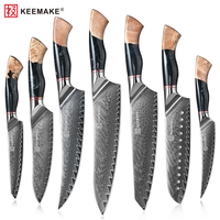 Ensemble de 9 couteaux en acier Damas ultra-affûtés avec manches en bois de burl et résine, ensemble de couteaux de chef professionnels