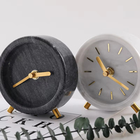 Réveil en marbre au style épuré, horloge de bureau créative, décoration de bureau, horloge de table en marbre pour étagère de bureau