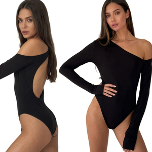 Body de manga larga para mujer 2025, sin espalda, con aberturas, hombros descubiertos, cuello asimétrico, de punto elástico, patchwork de Spandex/Poliéster, para Yoga - Product Image 1