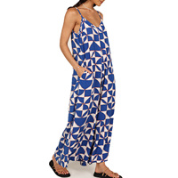Combinaisons d'été pour femmes Rayon Floral Print Jumpsuit Bohemian Spaghetti Strap Sleeveless Wide Leg Loose Rompers