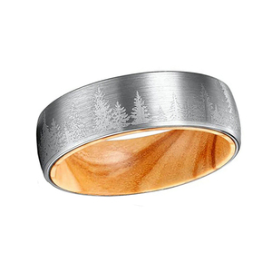 Cheng Jewelers Venta al por Mayor de Anillos de Boda de Lujo Modernos con Incrustaciones de Madera, Carburo de Tungsteno y <span class=keywords><strong>Plateado</strong></span>, Diseño <span class=keywords><strong>Bosque</strong></span> Navideño - Product Image 4