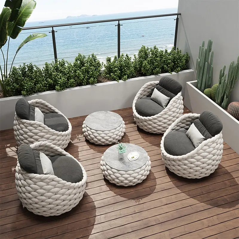 Fulin Großhandel Modernes Aluminium Rattan Garten kissen Outdoor L Möbel Sets 4-Sitzer Patio Lounge Garten Sofas