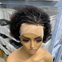 Perruque Bréslienne 13x4 Afro Crépue Bouclée Pixie Cut Lace Frontale Complète Tressée Bohème 99J Pré-Épilée Transparente pour Bébé