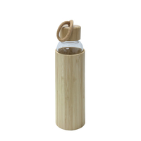 Grosir Logo kustom botol air minum kaca 600ml tahan pecah dengan lengan bambu dan pegangan