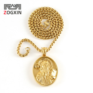 ZOGXIN Saint Benedict Pendant Necklace 18K Plated Gold Chain Oval Themed Pendant Everyday Wear Jewelry for Men and Women - Product Image 1