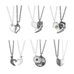 Romantic Valentine's Day Magnet Wish Stone Couple Necklace Jewelry Magnetic Love Heart Pendant Matching Necklace for Lovers