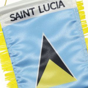 Drapeau de voiture miniature personnalisé Sainte-Lucie en satin avec pompons jaunes, impression numérique, en polyester et plastique, pour usage automobile - Product Image 5