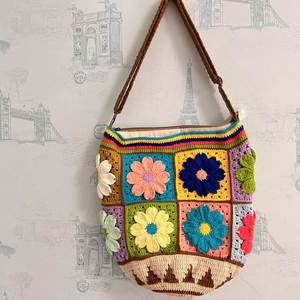 Handmade Crochet Women's Tote Shoulder Bag Fashionable <b>Accessory</b> Girl Pattern Flower Embroidery Cotton Fabric Basket Design - Product Image 3