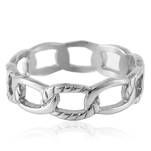 yunnique Men's <b>Titanium</b> Steel <b>Ring</b> Woven Texture Geometric Design Bold Retro Style Couple Jewelry Gift Steel Color US - Product Image 3
