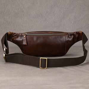 Sacs de poitrine de luxe en cuir de vache véritable pour hommes sac de ceinture en cuir gras multi-usages sac de taille vintage pour hommes - Product Image 4